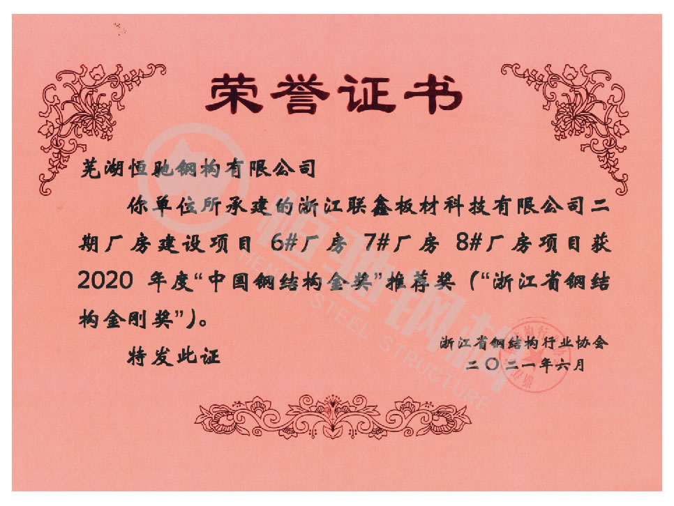 2021年聯(lián)鑫板材金鋼獎